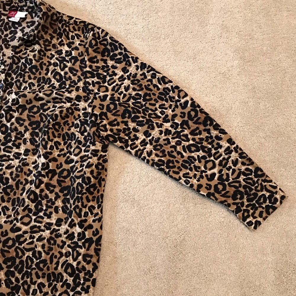 JM Collection Leopard Cheetah Blouse Womens Plus Size 18W Brown Black Button Up - Picture 6 of 10